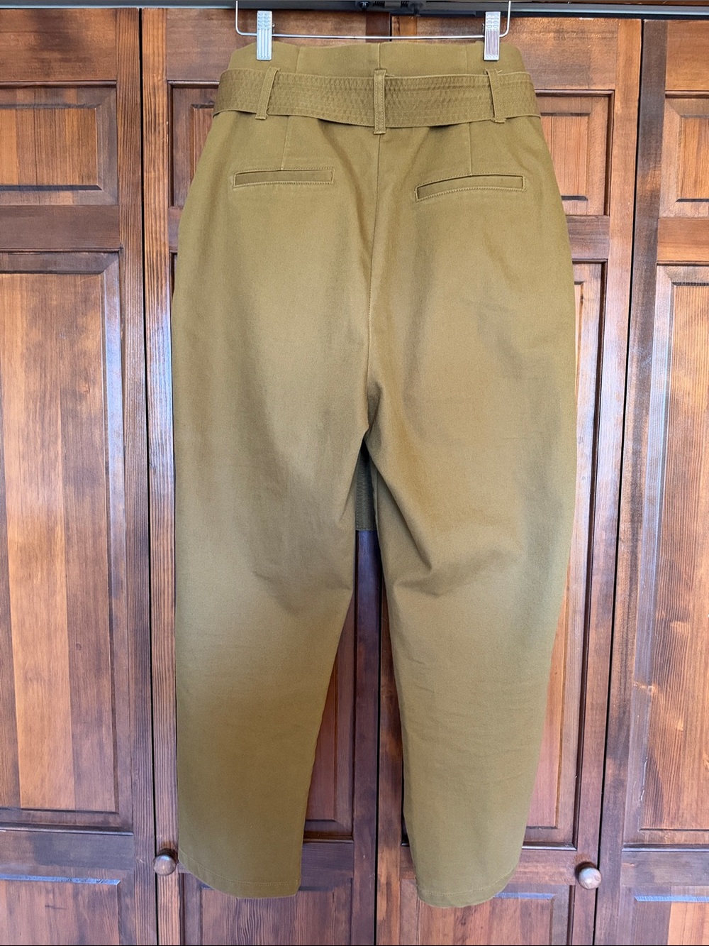 Cinched Waist Paper Bag Trousers Khaki Chinos, Tie Waist - Size 12 A New Day - Picture 2 of 8